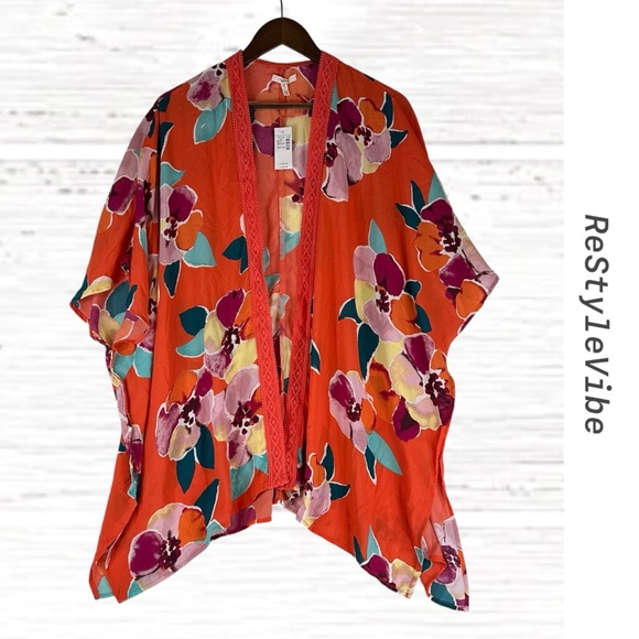 MAURICES Women’s Size OS Topper Kimono Style Cardigan Swim Cover Floral NEW NWT - Picture 1 of 13